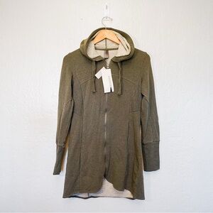Mondetta Olive Full Zip 3/4 Length Hooded Sweatshirt Jacket in Women’s Small